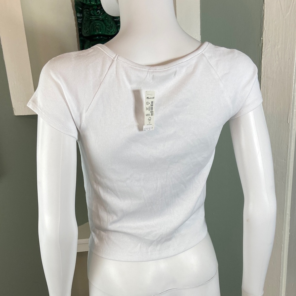 NWT new Madewell White Ribbed Short Sleeve Top shirt blouse - Picture 5 of 7